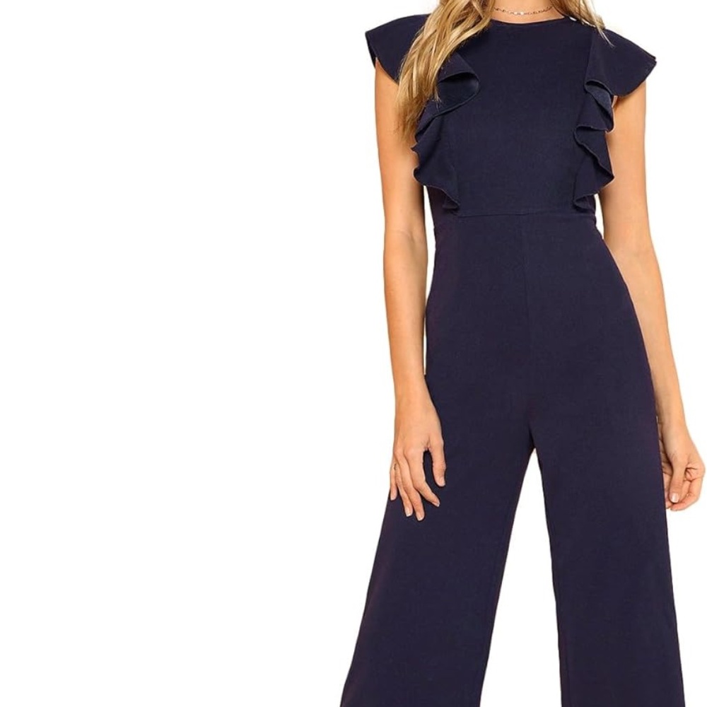 ruffle navy blue jumpsuit